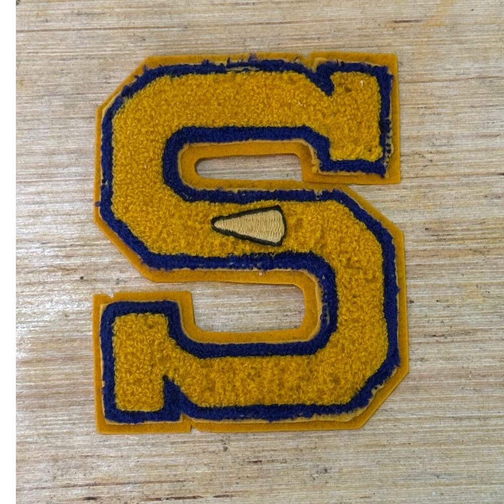 Vintage Varsity Letter S Cheerleading 5" Wool Yellow Blue Lowe & Campbell